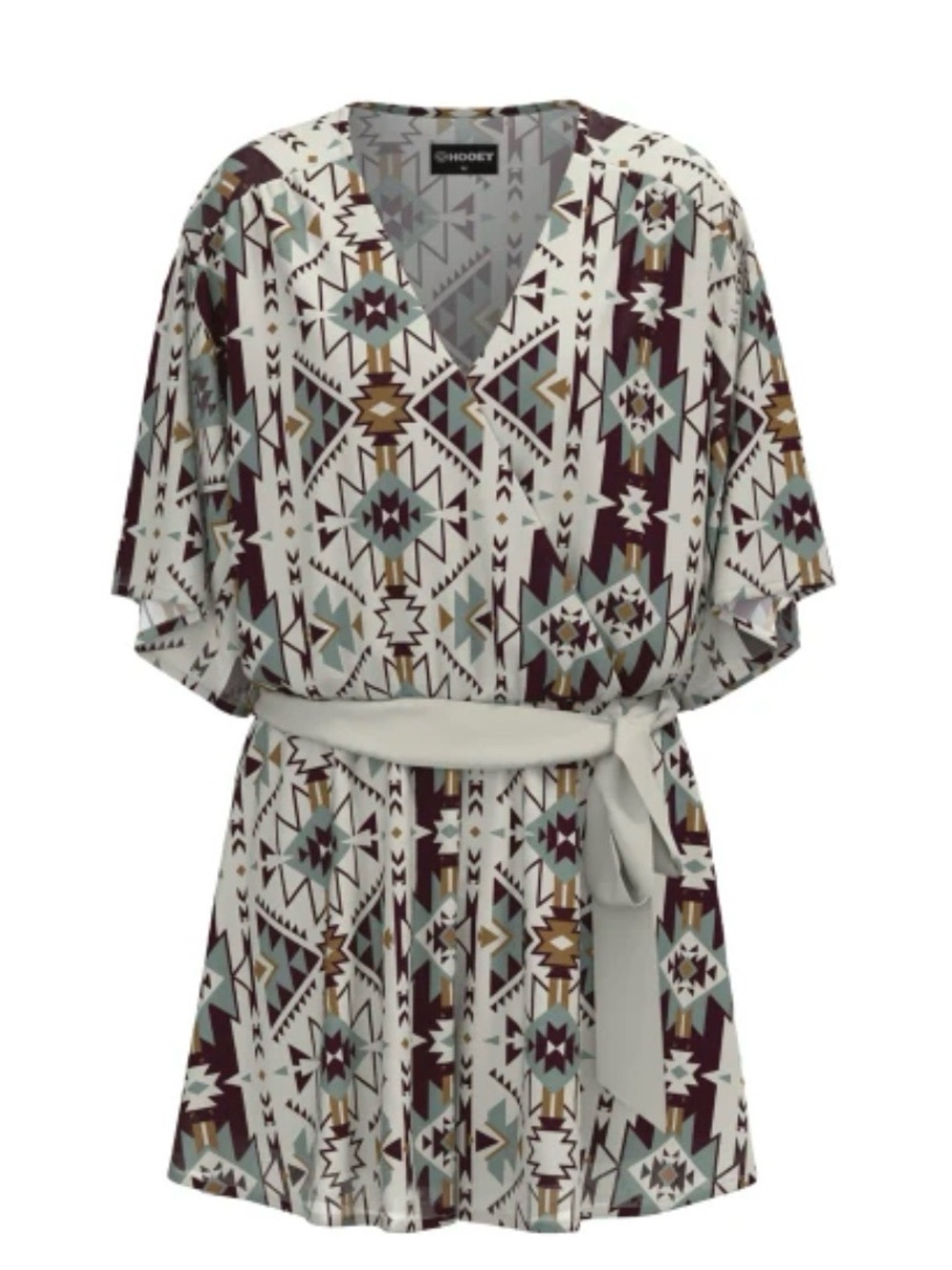 Hooey Cream Multi Aztec V-Neck Tie-Waist Tunic jumper